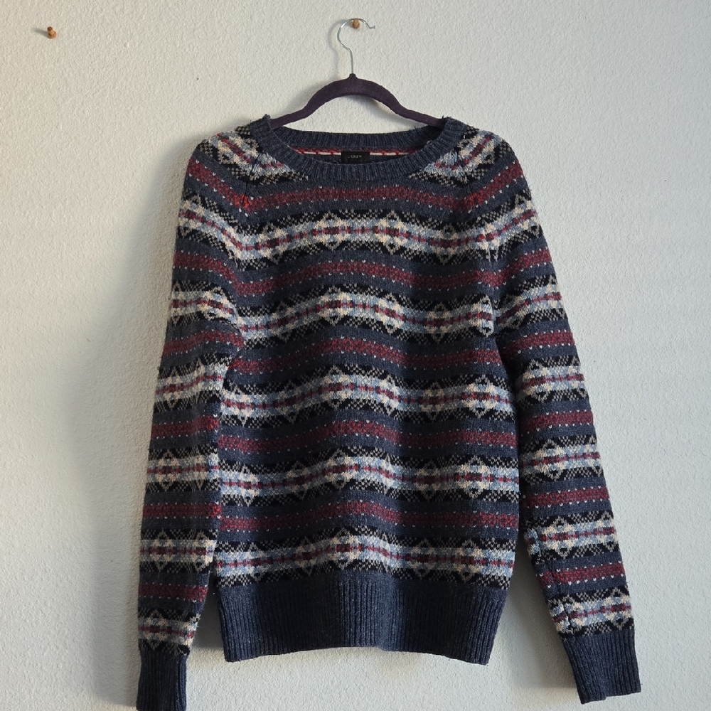 J. Crew 100% Lambwool Men's Crewneck Sweater - Navy, Red, Cream Size L